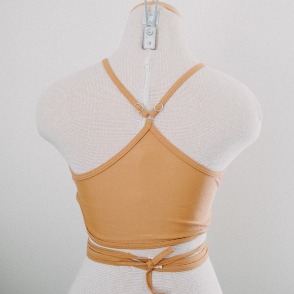 🌿Mustard Yellow Halter Swim Top with Ties - Picture 5 of 5